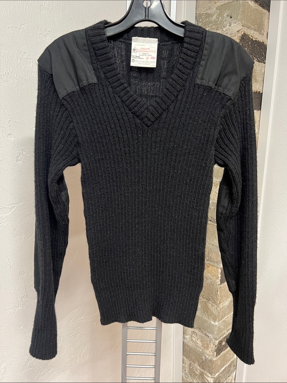 Brigade Quartermasters The Woolly Pully Men’s Black Ribbed Wool Sweater Size 38